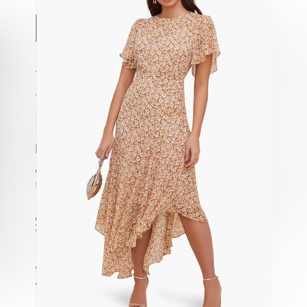 Astr the label yellow and brown Floral Asymmetrical Dress size M